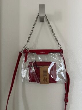 Steve Madden Clear Crossbody Bag with Red Trim and interchangeable straps